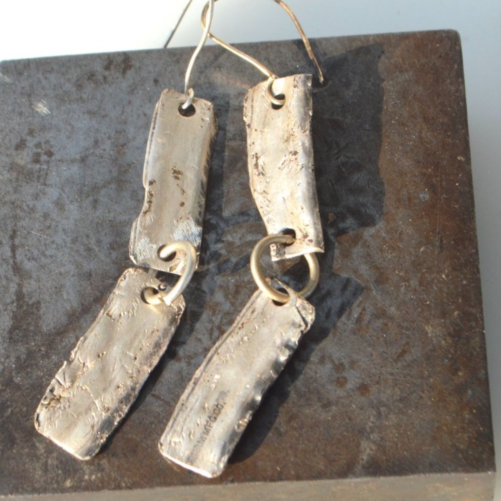Rustic Primitive Sterling Silver 925  Earrings Handmade Gift Upcycle Recycled